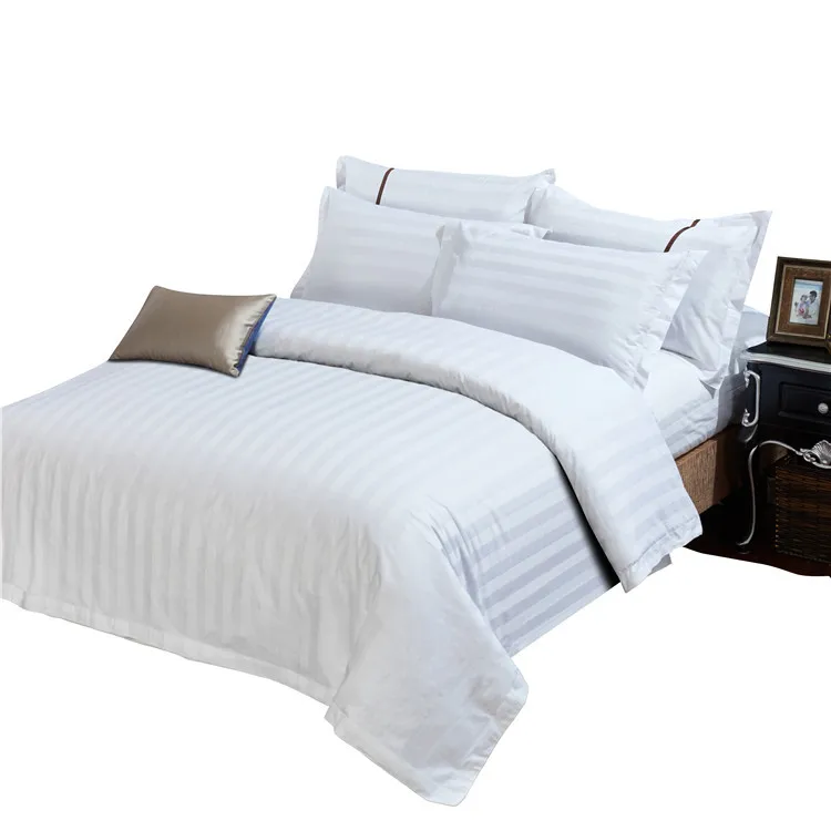 Hotel Four-Piece Pure Cotton Linen 1.8m Bedding Set Stripes Pattern Thickened Satin izable White Bed Sheets Quilt Cover