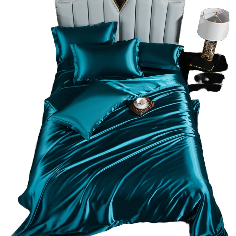Bedding Sets European American Glossy Satin Duvet Cover Bed Sheet Four-Piece Set Fitted Sheet Polyester 100TC