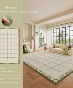 Area Rugs Green New American Retro Style Wash-Free Wipeable High-end Polyester Striped Carpet for Living Room