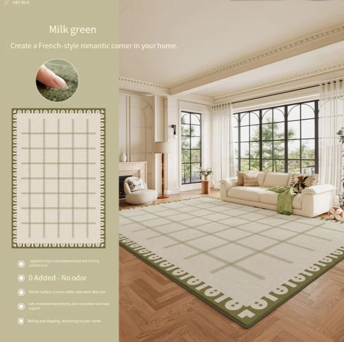 Area Rugs Green New American Retro Style Wash-Free Wipeable High-end Polyester Striped Carpet for Living Room