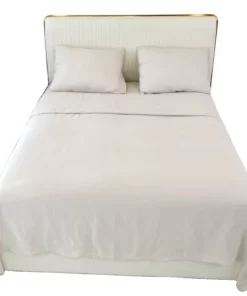 Queen Size French Linen Fabric 4 Pieces Sheet Set Soft Skin Friendly Luxury Bed Sheet Stone Washed