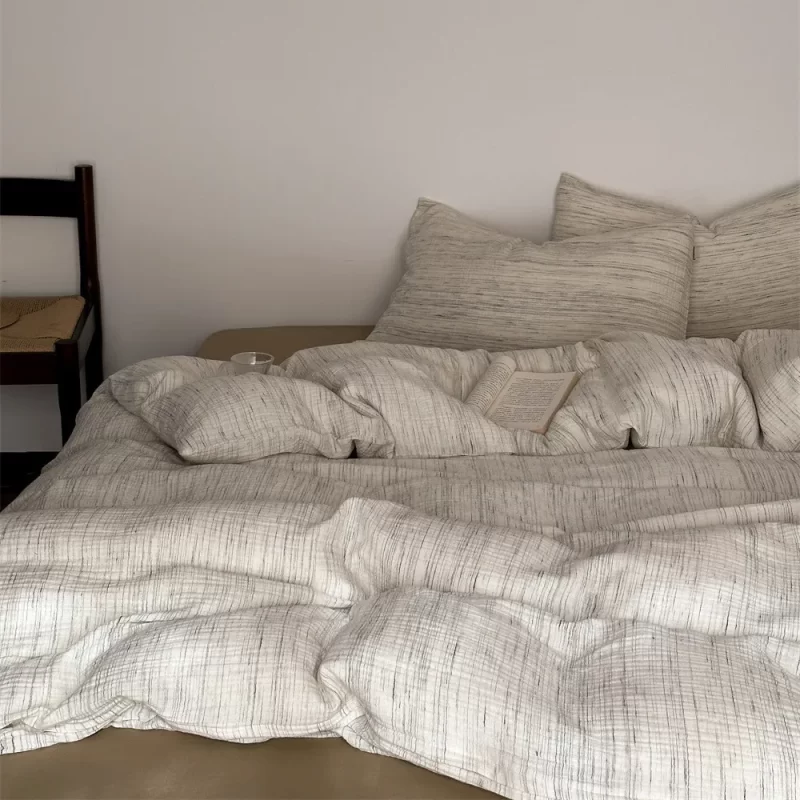 Soft Loose Washed Cotton Four-Piece Bedding Set Retro Old Sense Breathable Fashion with Geometric Pattern Yarn-Dyed Double Yarn