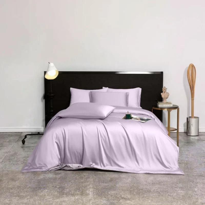 Hotel Woven Bamboo Solid Simple Style 300tc All-Season 4-Piece Bed Sheet Set with Duvet Cover Pillowcases izable