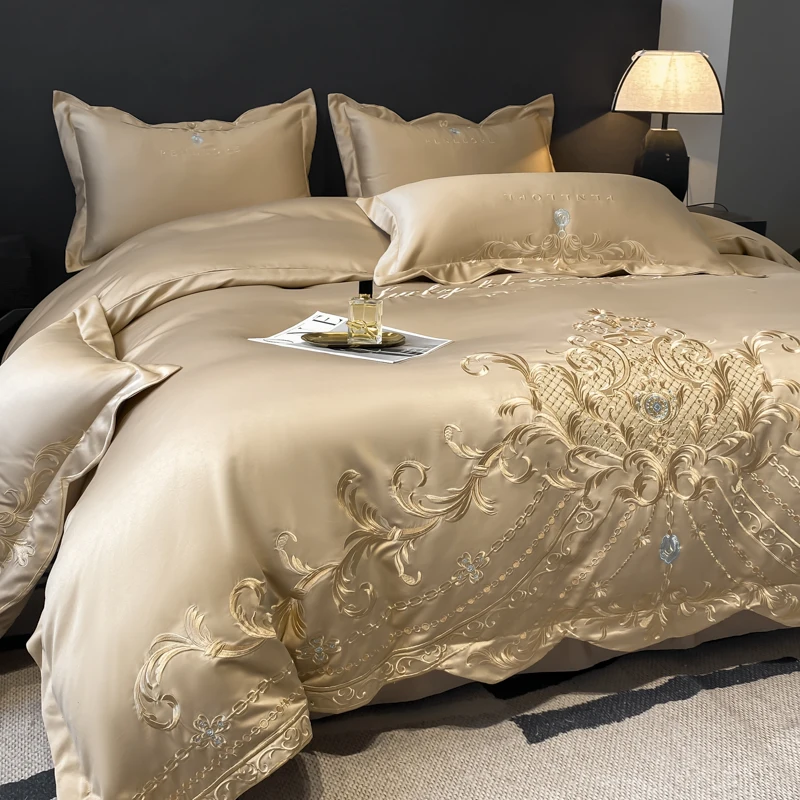 European-Style Four-Piece Bed Sheet Set Cotton High-End Atmosphere Ice Silk Quilt Cover Quality Cotton  Bedding