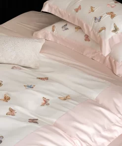 High-End 100s Long-Staple Cotton Embroidered Butterfly Pattern Four-Piece Set Simple Duvet Cover Naked Sleep Bed Sheet Bedding