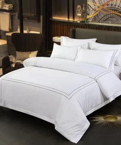 Hotel Quality Duvet Cover Set with Pillow Case Cotton Embroidered Designs Simple Woven Style
