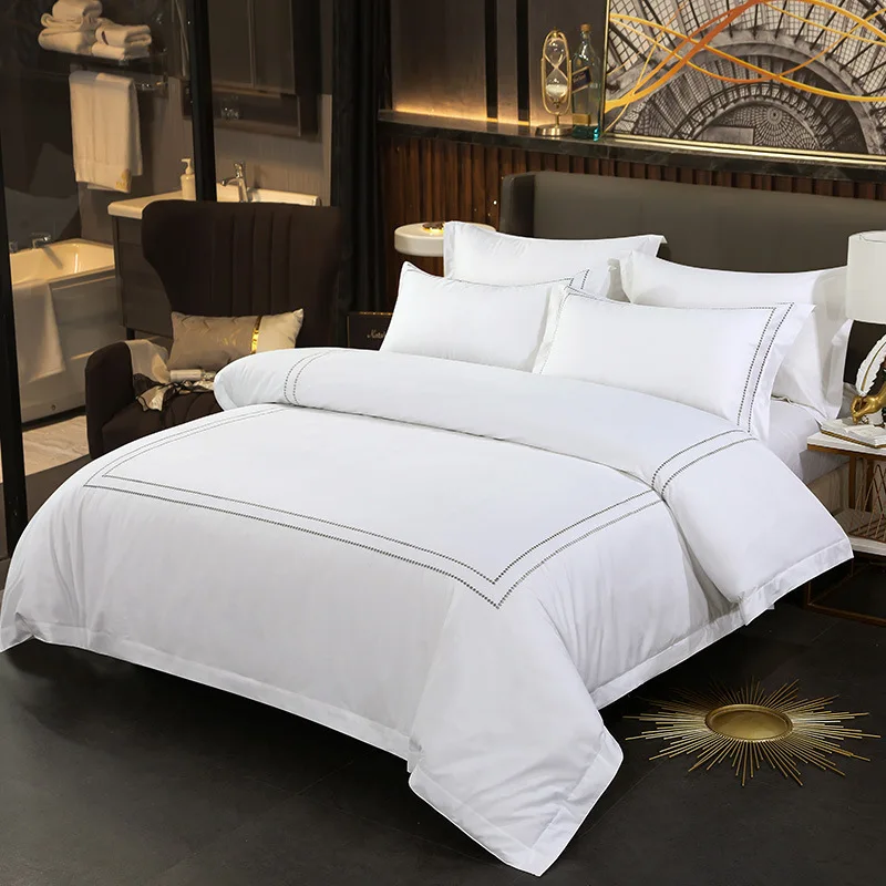Hotel Quality Duvet Cover Set with Pillow Case Cotton Embroidered Designs Simple Woven Style