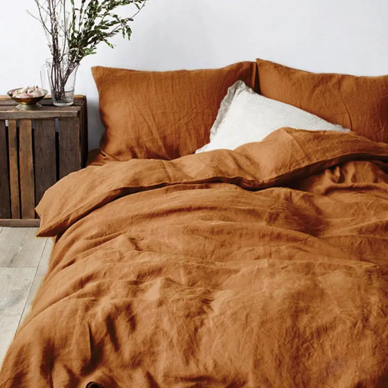 Solid Color European Flax Linen Bed Sheets Natural French Linen Duvet Cover Bedding Set
