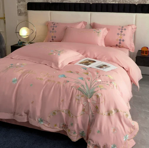 Embroidery Long-staple Cotton Four-piece Set, Four-season Bed Sheet Quilt Cover Bedding