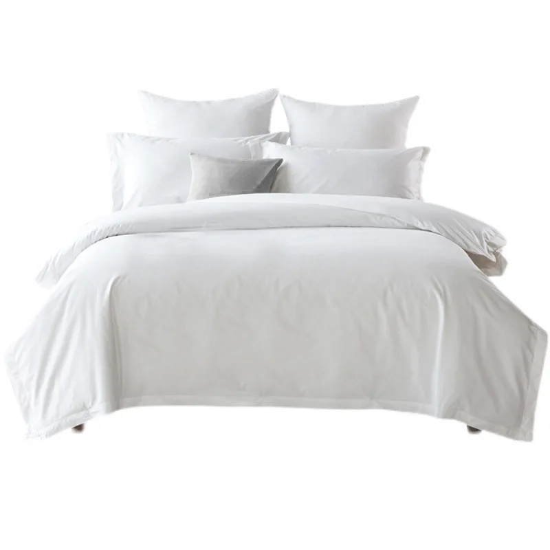 Four-Piece Bedding Set 80s Satin Cotton Hotel Linen Plain Style Woven for Inns and Hotels