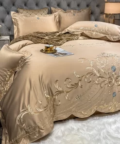 European-style High-grade Embroidered Satin   King Size  Four-piece Set Pure Cotton Bed Sheet Quilt Sets Wedding Bedding