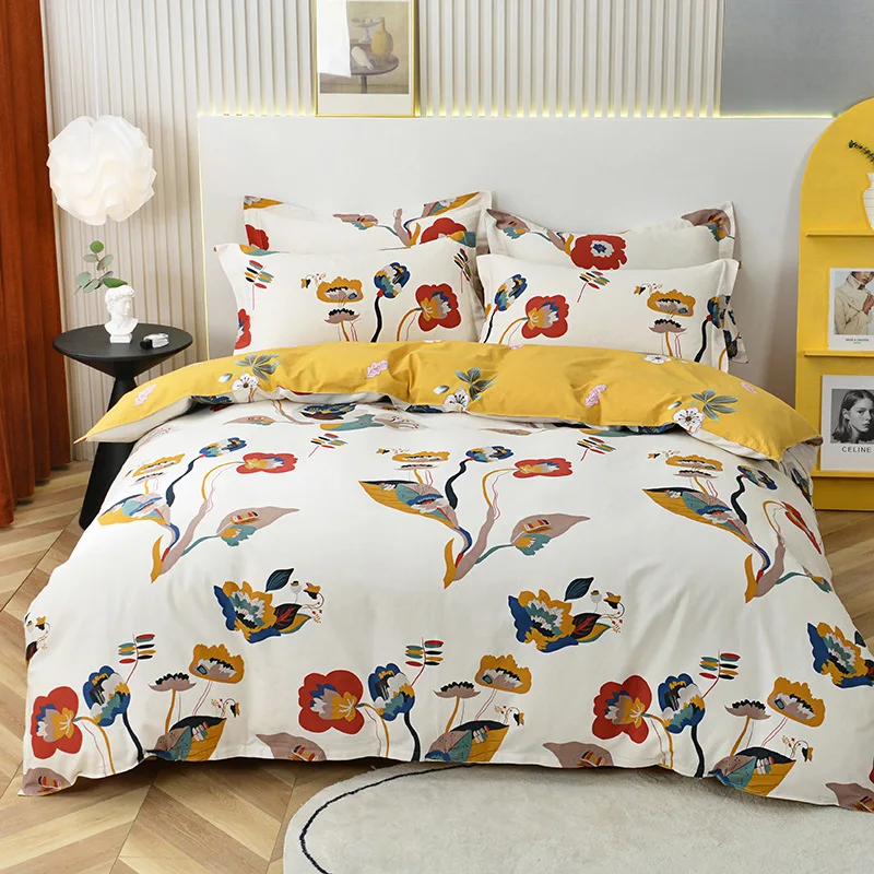 Pure Cotton Woven 400TC Four-Piece Bedding Set Including Quilt Cover Duvet Cover Bed Sheet for Hospital & Home Use