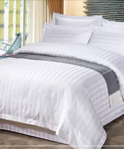 White Hotel Linen 200TC Cotton Satin Strip Quilt Cover Set Hotel Bedding 4 Piece Set King Queen Sizes