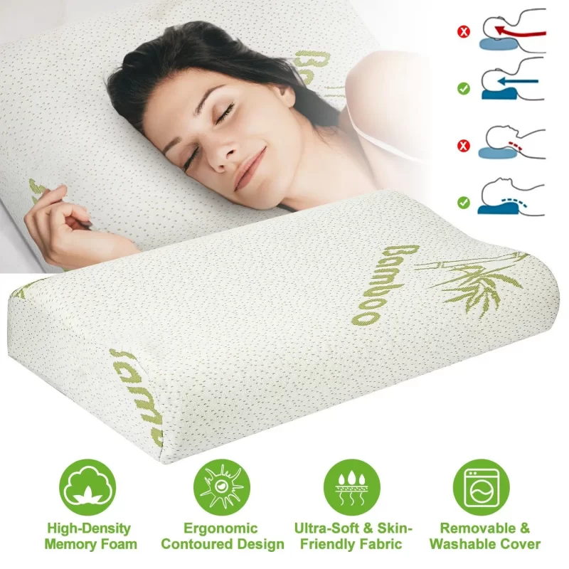 Bamboo Memory Foam Contoured Cervical Orthopedic Pillow Neck Support Breath Pillow